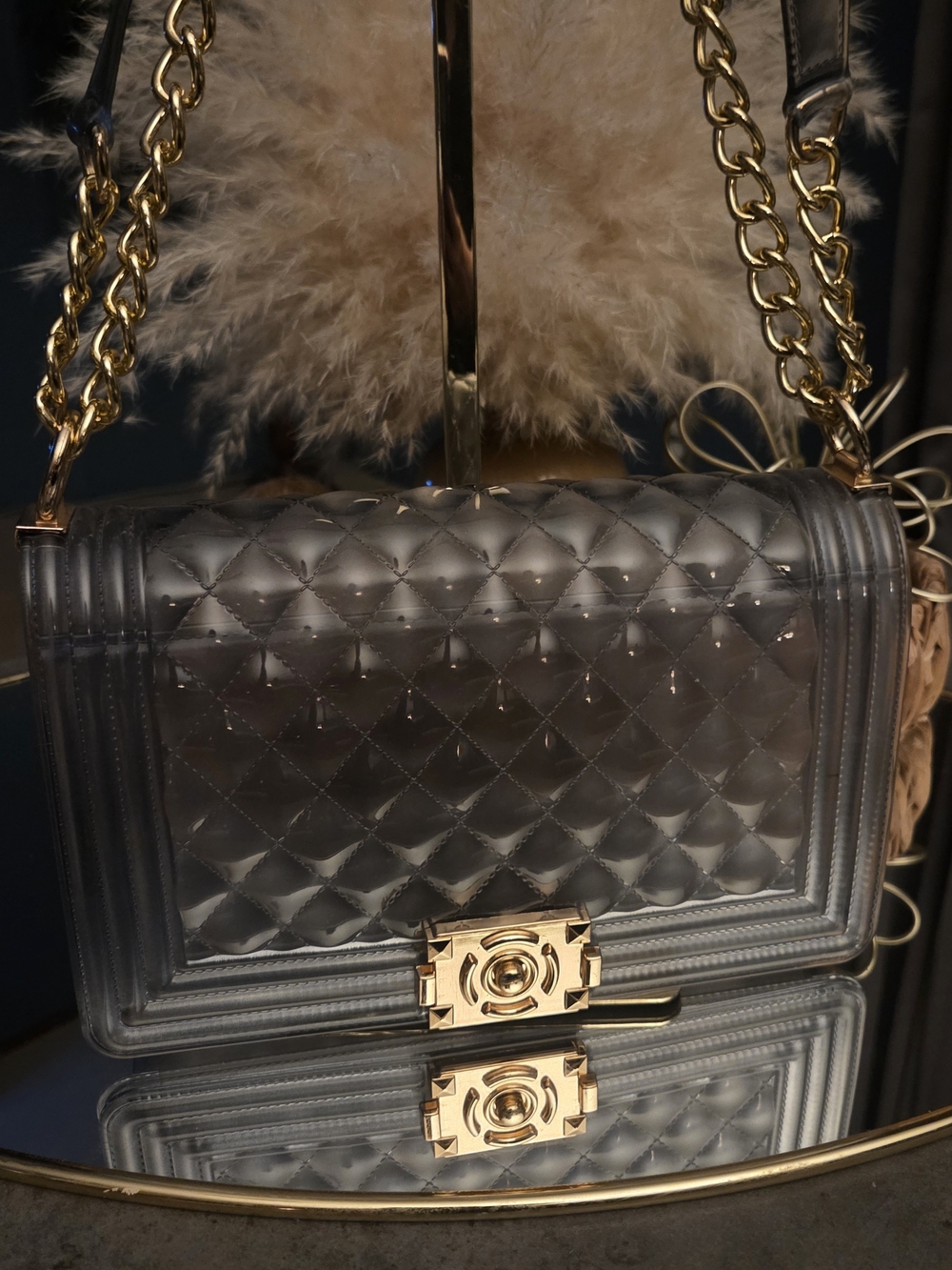 Smoky Transparent Quilted Jelly Chain Bag | Luxe Glam Statement Purse - Picture 13 of 17